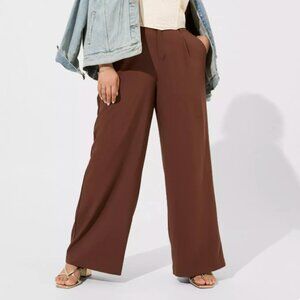 SHORT Wide Leg Stretch Crepe High-Rise Pant (BROWN)